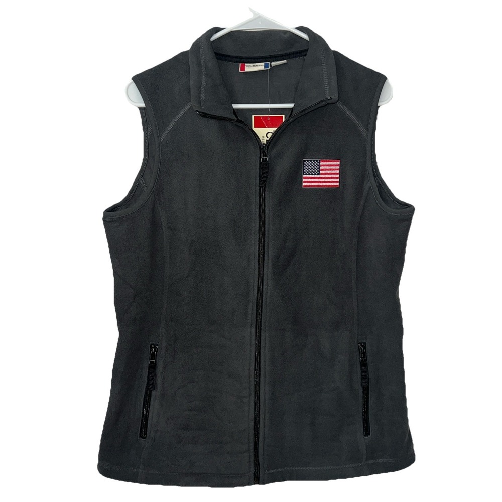 Clique Summit Performance Gray Fleece Full Zip Womens Vest Sz Lg Flag Logo-New